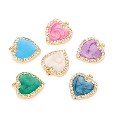 Dije colgante esmaltado corazón 13.5mm baño de oro / unidad