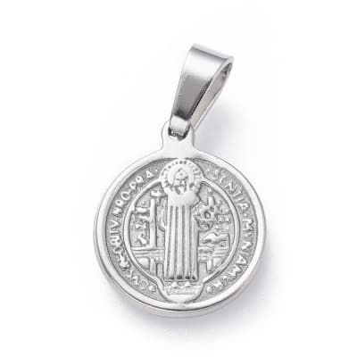 Dije colgante medalla San Benito acero dorado plateado / unidad