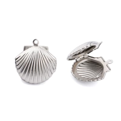 Relicario foto portafoto locket concha de mar acero plateado / unidad
