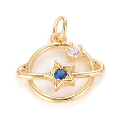 Dije colgante planeta saturno baño de oro zircón / unidad