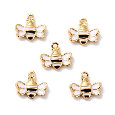 Dije colgante esmaltado abeja 9 mm baño oro / unidad