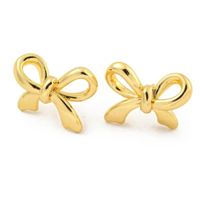 Aros topo topito lazo coquette 14 mm baño de oro / par