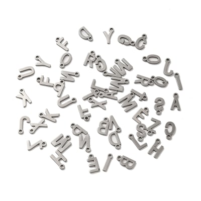 Mini Letras colgantes abecedario 8 mm acero plateado / unidad