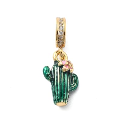 Colgante europeo charm cactus esmaltado baño oro zircón / unidad