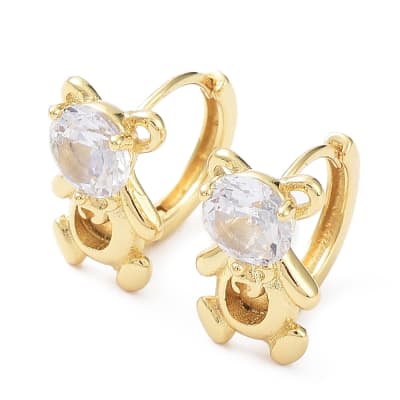 Aros argollas huggie osito zircón baño de oro / par