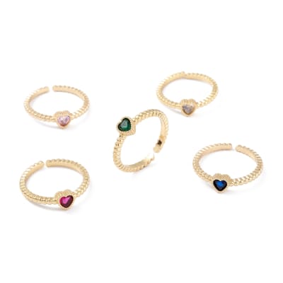Anillo ajustable corazón multicolor zircón baño de oro / unidad