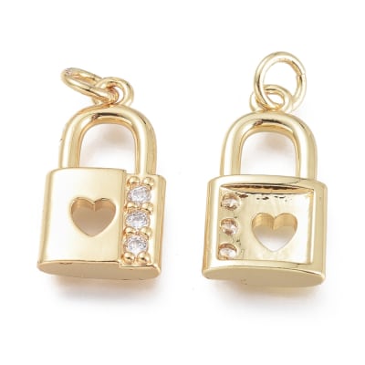 Dije colgante candado corazón zircón baño de oro / unidad