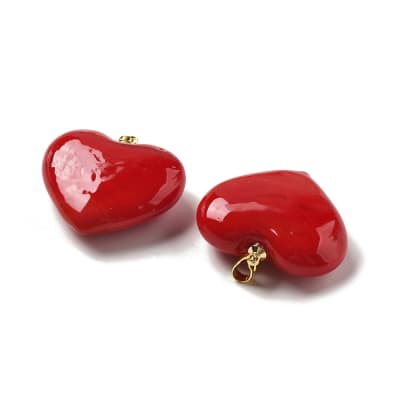 Maxi Dije colgante corazón rojo 28.5 mm murano baño oro / unidad