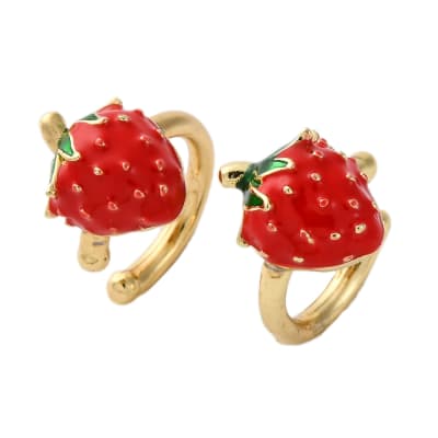 Ear cuff aros solitarios frutilla fresa esmaltada baño oro / unidad