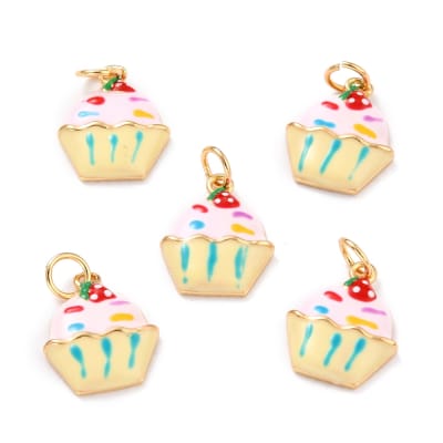 Dije colgante esmaltado cupcake magdalena baño oro / unidad