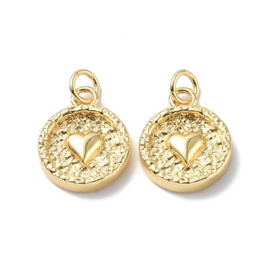 Dije colgante círculo corazón relieve 17 mm baño oro / unidad