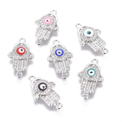 Dije conector hamsa nazar ojo turco baño de platino / unidad