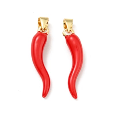 Dije esmaltado ají rojo 26.5 mm baño de oro / unidad