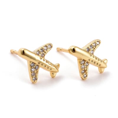 Aros topo topito avión 11 mm baño de oro / par
