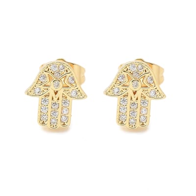 Aros topo topito mano Fátima hamsa 11.5 mm zircón baño oro / par
