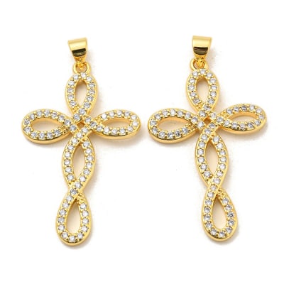 Maxi dije colgante cruz zircón 37 mm baño de oro / unidad