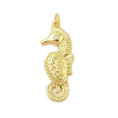 Dije colgante caballito de mar 30 mm zircón baño de oro / unidad