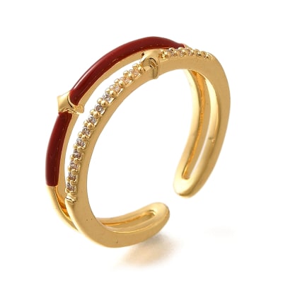 Anillo ajustable esmaltado burdeo con zircón baño de oro / unidad