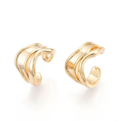 Ear cuff aros solitarios ondas gruesas 13 mm baño oro / unidad