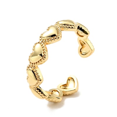 Anillo ajustable cinta de corazones con borde baño de oro / unidad