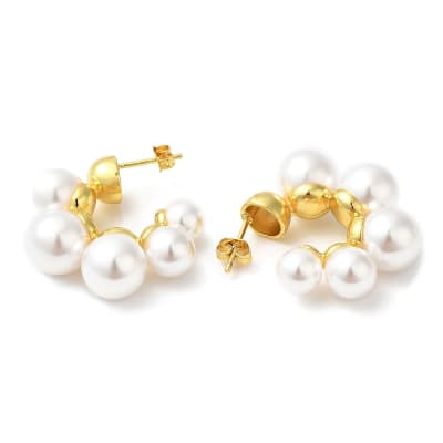 Aros aretes topo tipo c con perlas 28.5 mm baño de oro / par