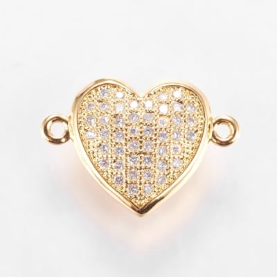 Dije conector zircón corazón corona baño de oro / unidad