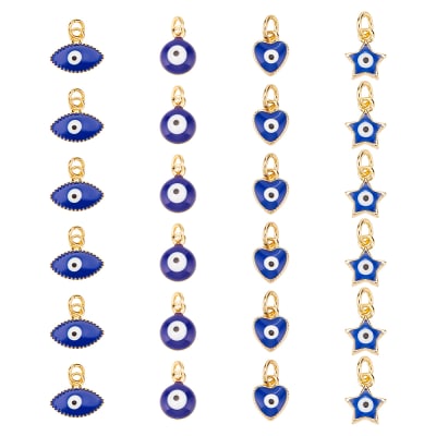 Dije colgante ojo turco esmaltado redondo corazón alargado estrella azul / unidad