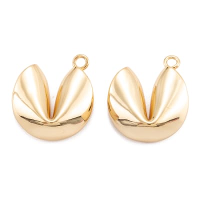 Dije colgante galleta de la fortuna suerte 17 mm baño oro / unidad