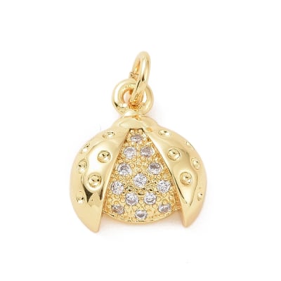 Dije colgante mariquita chinita zircones 13 mm baño oro / unidad
