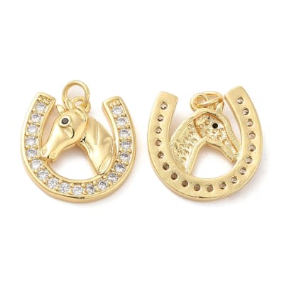Dije colgante herradura caballo 18 mm zircón baño de oro / unidad