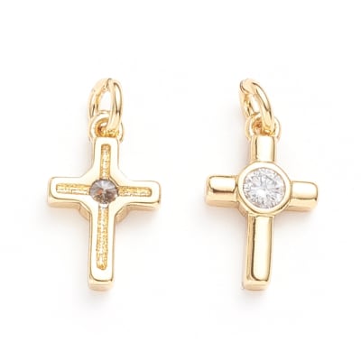 Dije colgante cruz punto de luz zircón baño de oro / unidad