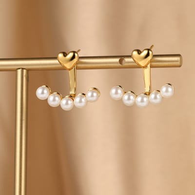 Aros topo topito corazón y perlas 20 mm baño de oro / par