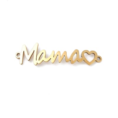 Dije conector palabra mamá corazón 33.5 mm acero / unidad