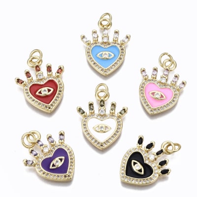 Dije esmaltado corazón ojo nazar 21 mm baño de oro / unidad
