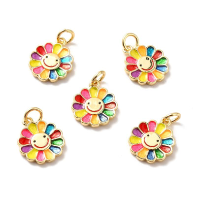 Dije colgante esmaltado margarita multicolor baño oro / unidad