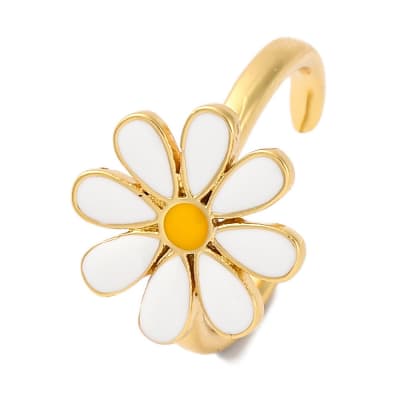 Anillo ajustable margarita blanca baño de oro / unidad