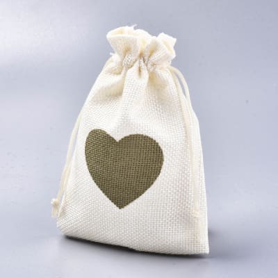 Pack bolsa arpillera tela 14x10 cm corazón verde / 5 uds