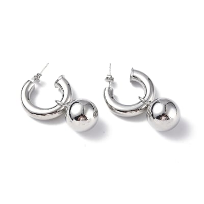 Aros argollas aretes colgantes bola tipo c macizo baño de platino / par