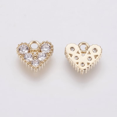 Dije colgante corazón zircón brillo baño de oro / unidad