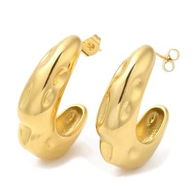 Aros media argollas aretes chunky tipo C acero / par