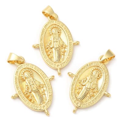 Dije colgante religioso con argolla para recamar baño oro / unidad