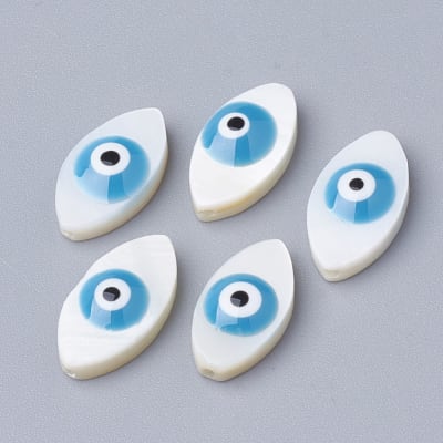 Dije pasador ojo turco alargado 15 mm nacar / unidad