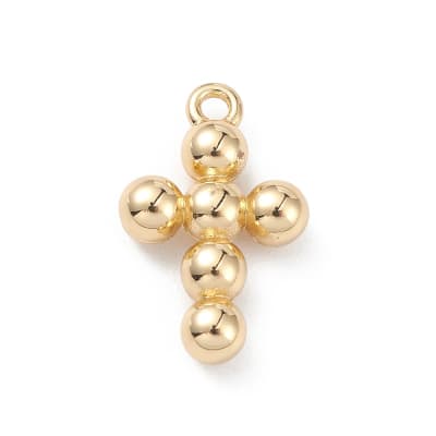 Dije colgante cruz balines 14.5 mm baño de oro / unidad