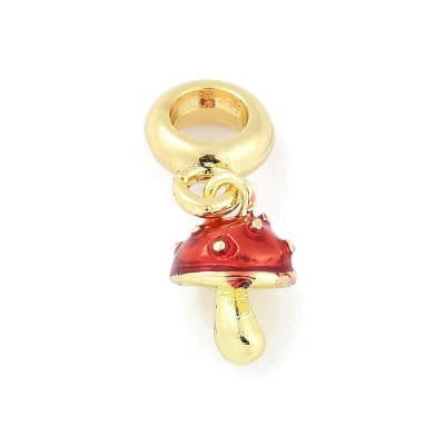 Colgante europeo charm hongo rojo suerte 23 mm baño oro / unidad