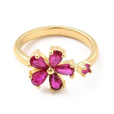 Anillo ajustable flor zircón cereza baño de oro / unidad