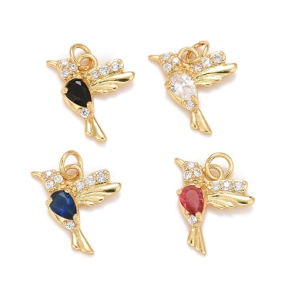 Dije colgante pájaro colibrí zircón 16 mm baño de oro / unidad