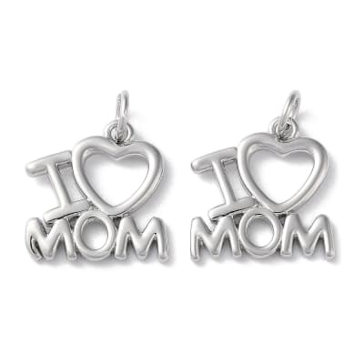 Dije colgante I love mom mamá madre 14.5 mm plateado / unidad