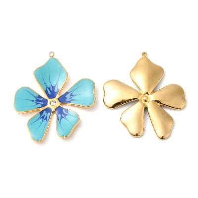 Dije colgante flor esmaltada acero dorado / unidad