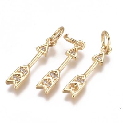 Dije colgante mini flecha zircón baño de oro / unidad