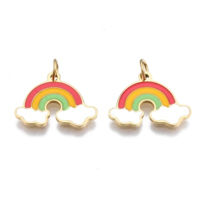 Dije colgante esmaltado arco iris nube 11 mm acero / unidad